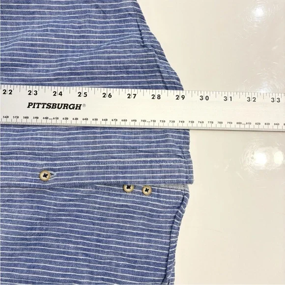 Zara Blue Striped Linen Button Shirt Men’s S Slim Fit Roll Tab Sleeves - Picture 8 of 8